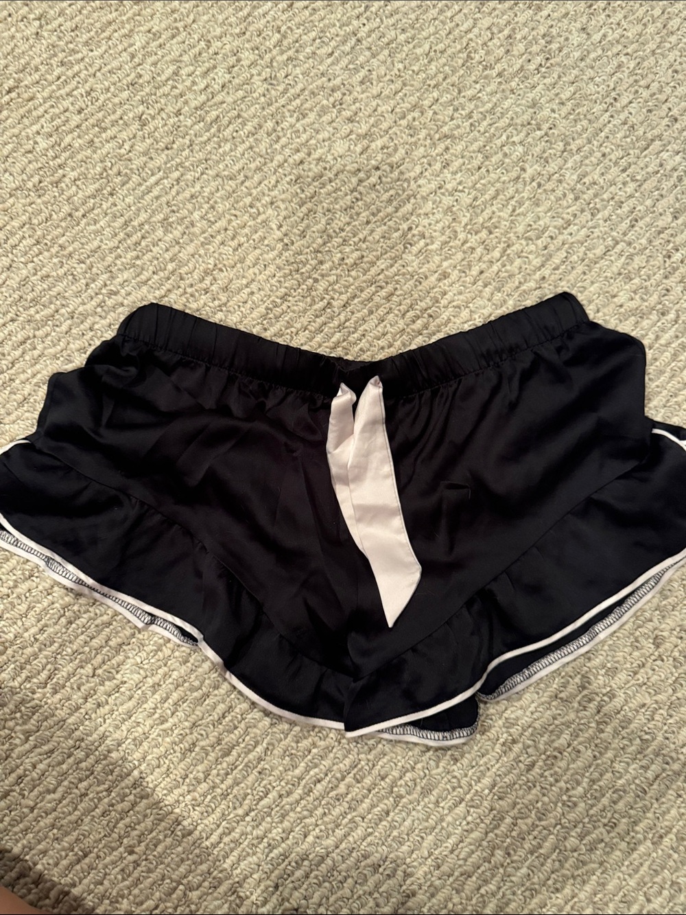 Victoria's Secret Black Ruffle-Edge Sleep Shorts with White Tie